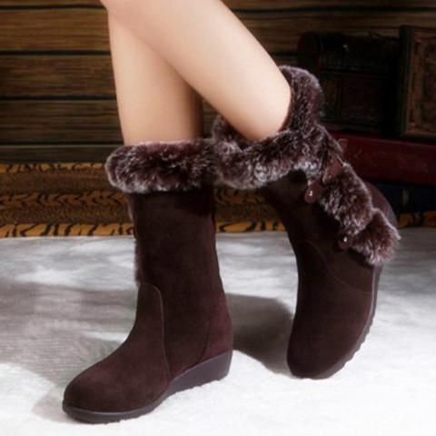 Women Flats Casual Thicken Winter Warm Faux Fur Snow Boots