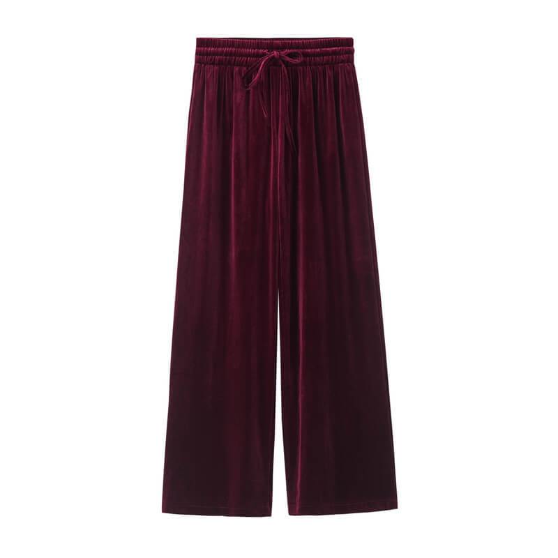 Wide Leg  pleuche  Ankle Length Straight Pants