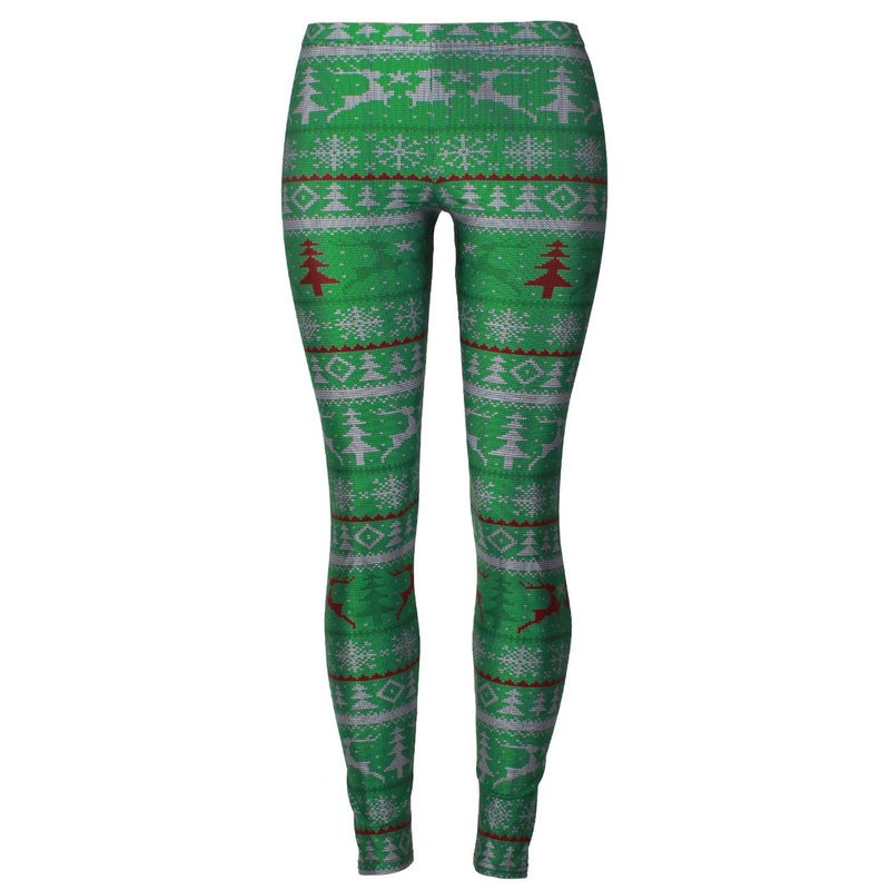 Reindeer Digital Print Mid Waist Women Thin Skinny Christmas Leggings