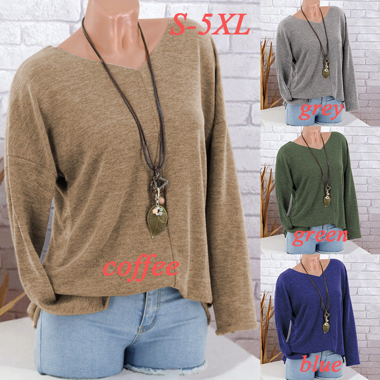 Pure Color Long Batwing Sleeves Women Loose Pullover Sweater