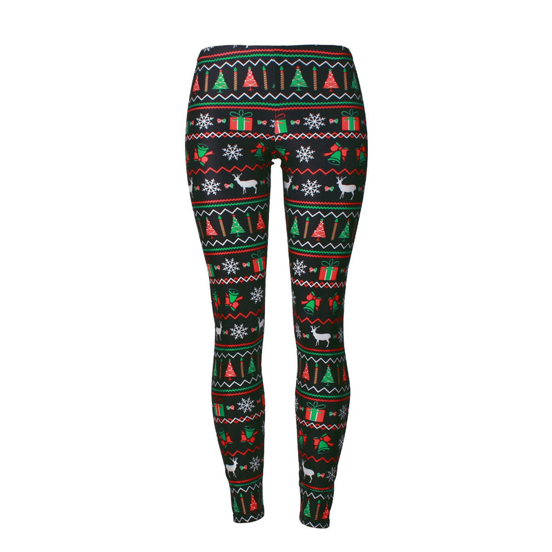 Reindeer Digital Print Mid Waist Women Thin Skinny Christmas Leggings