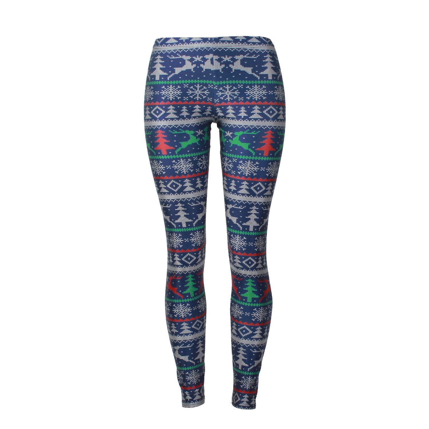 Reindeer Digital Print Mid Waist Women Thin Skinny Christmas Leggings