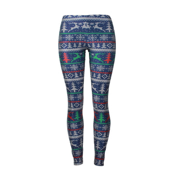Reindeer Digital Print Mid Waist Women Thin Skinny Christmas Leggings