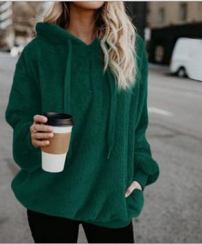 Fluffy Drawstring Solid Color Women Teddy Hoodie