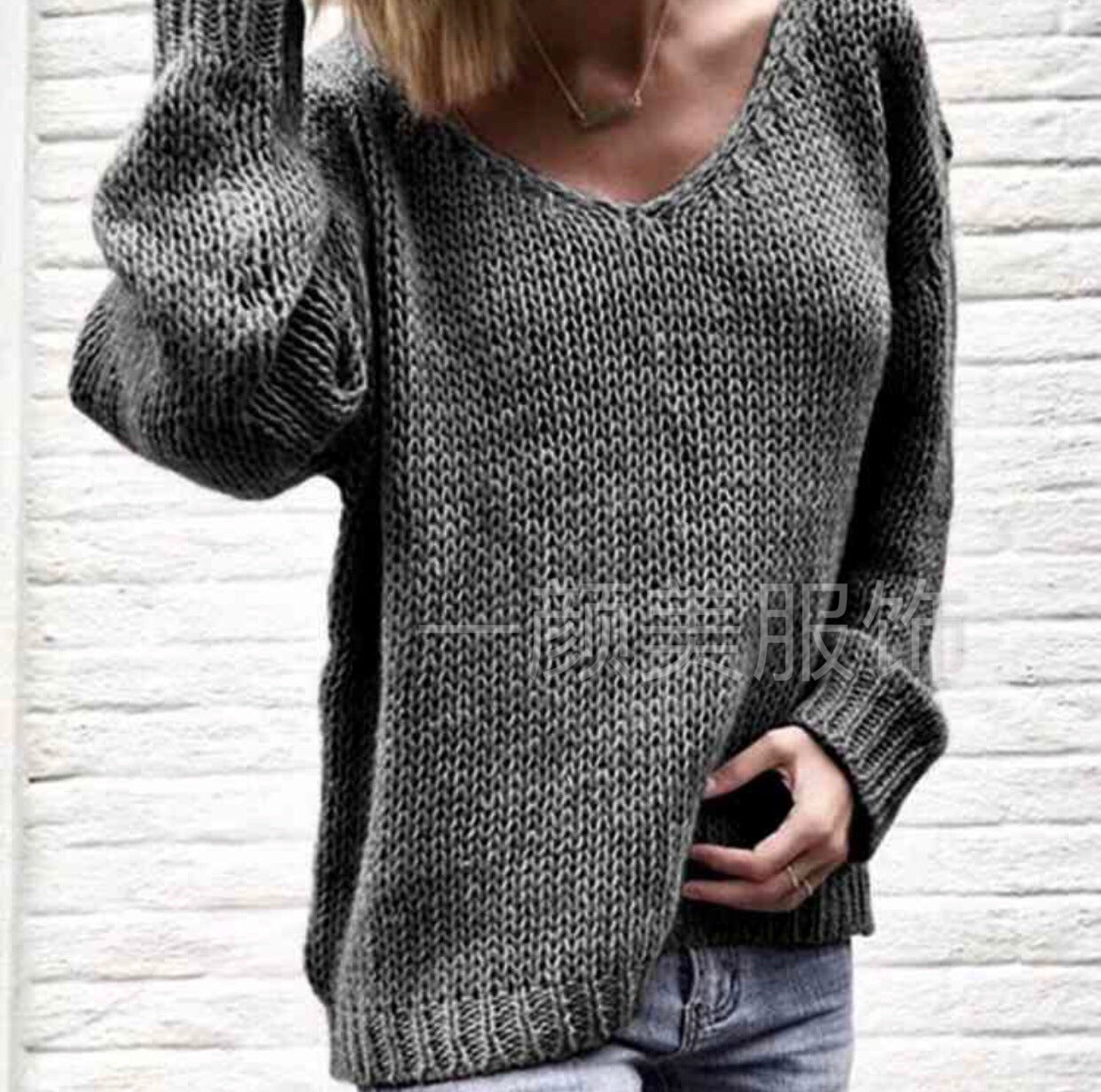 Sweetheart V-neck Candy Color Women Loose Pullover Sweater