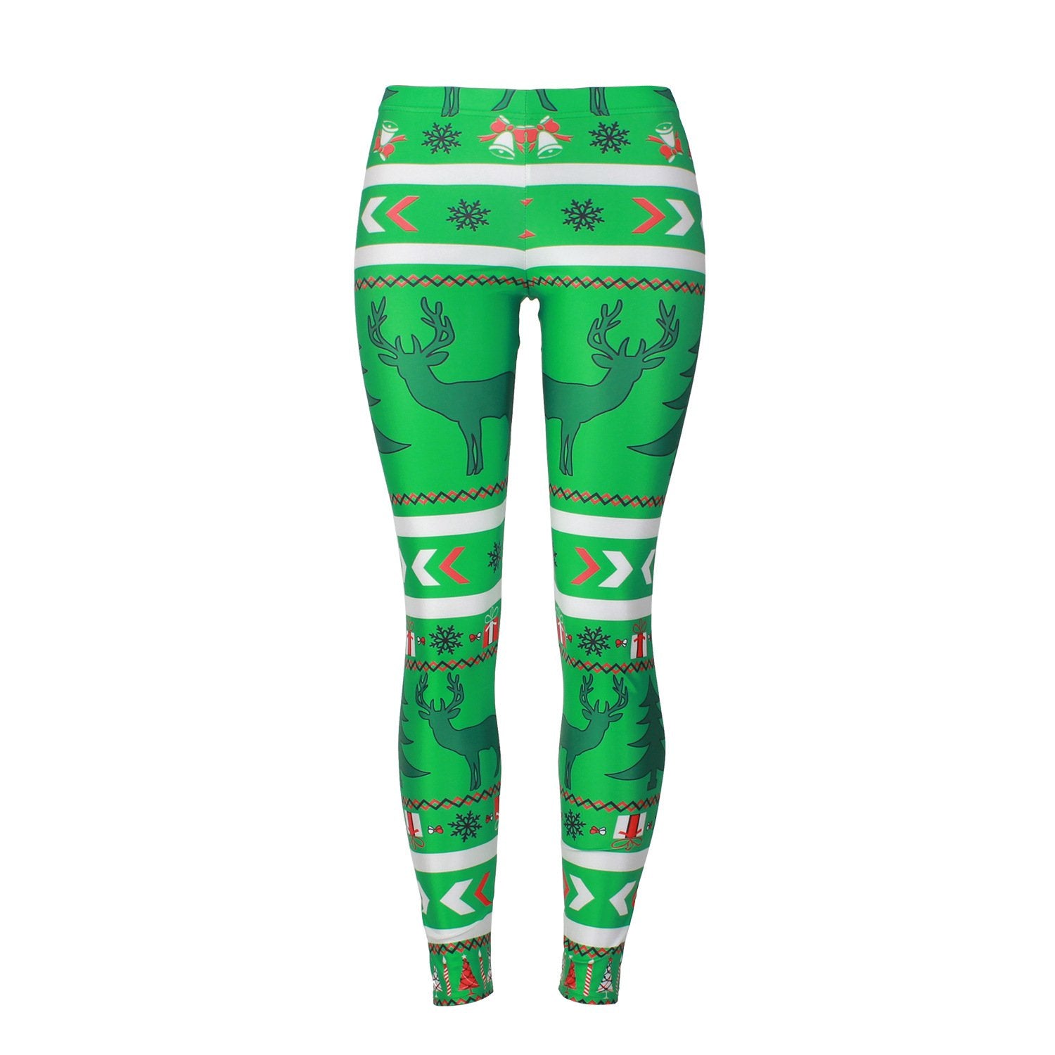 Reindeer Digital Print Mid Waist Women Thin Skinny Christmas Leggings