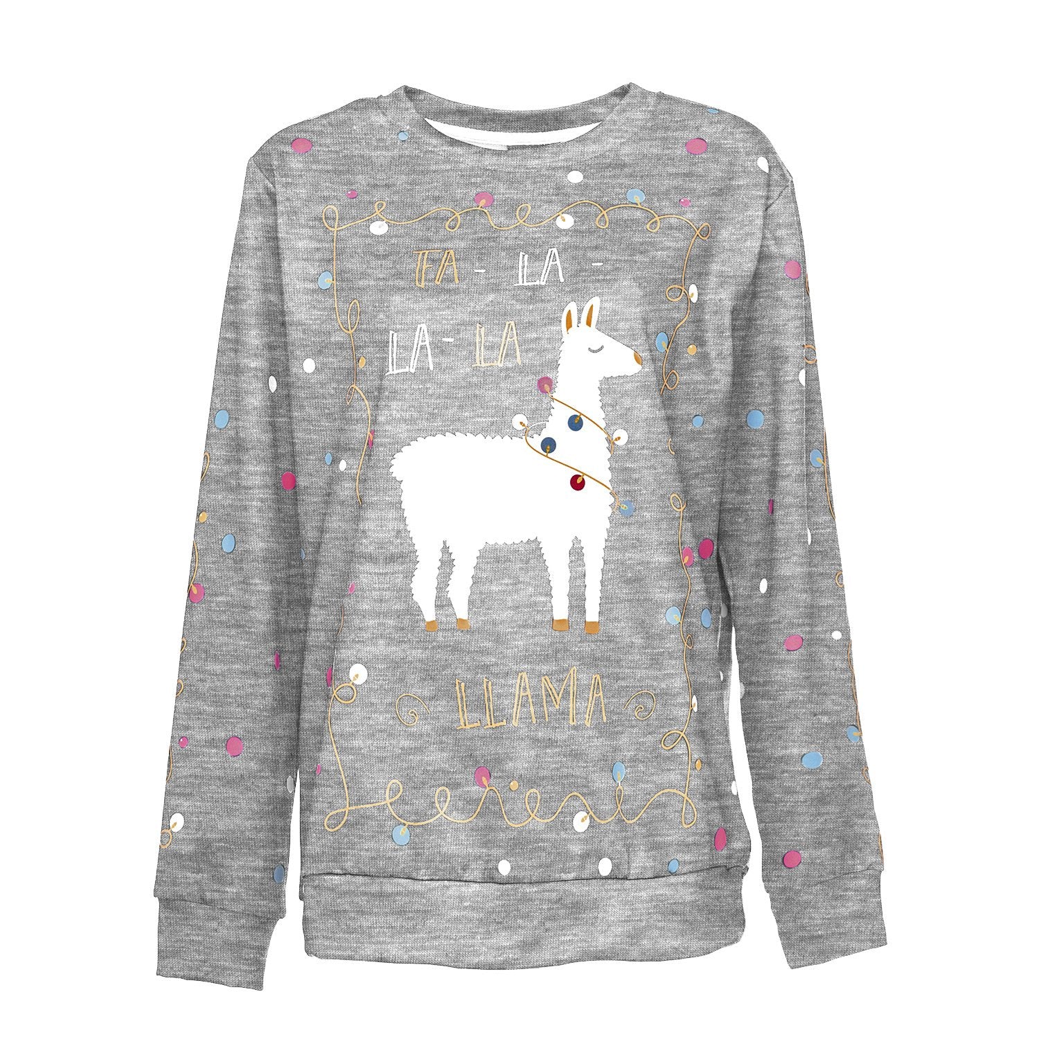 Scoop Christmas Alpaca Print Women Loose Sweatshirt