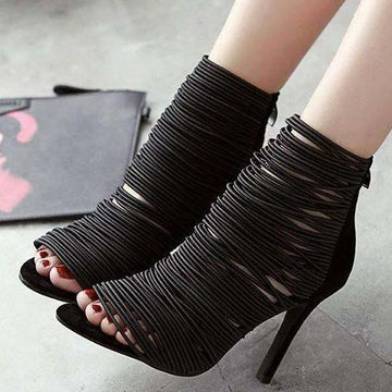  Black Lace Up High Heel Sandals