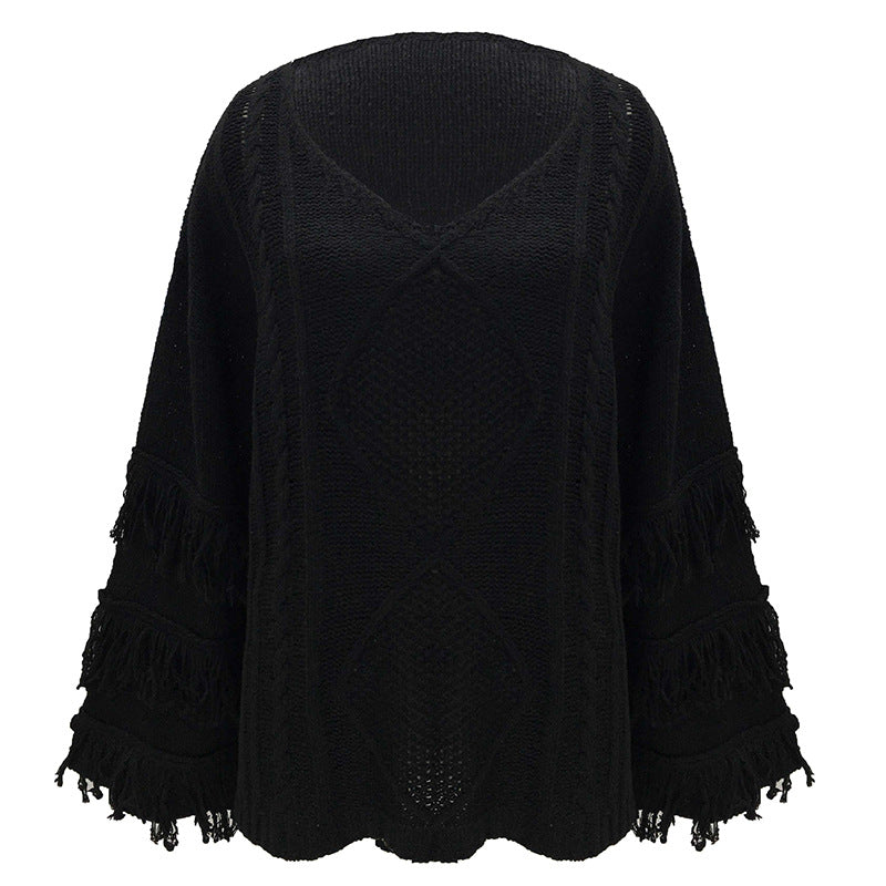 Cable Knit Scoop Tassels Women Loose Short Sweater – May Your Fashion