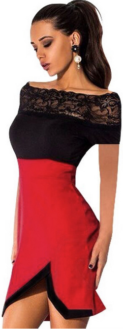 Strapless Lace Short Sleeves Splicing Short Dress - May Your Fashion - 1