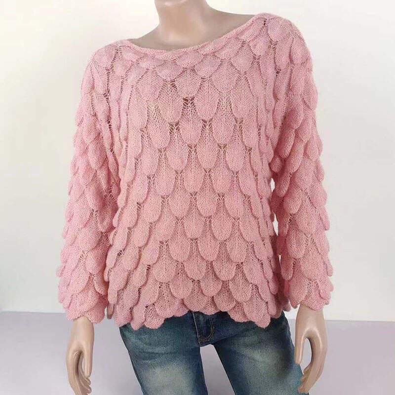 Hollow Out Feather Scoop Neck Sweater 聽
