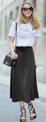Lace Up Elastic Solid Pleated Long Skirt - May Your Fashion - 1