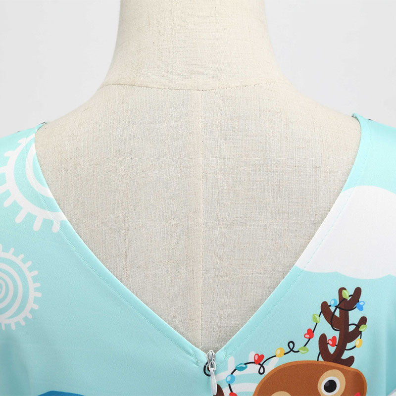 Retro Christmas Lace Splice Reindeer Swing Dress