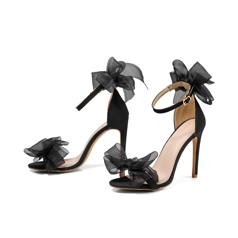 Fashion New Wedding Shoes Thin Heels High Heels Sandals Fish Mouth Lace Bow High Heels