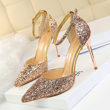 Sexy Nightclub Women's Pointed-Toe Metallic Stiletto Heels Sandals