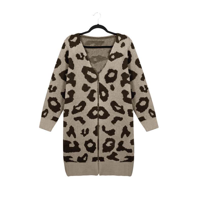 Leopard Colorblock Knit Long Cardigan Sweater