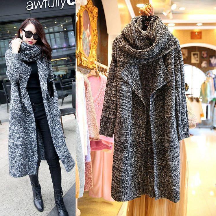 Long Sleeves Pure Color High Neck Long Cardigan