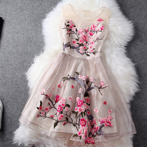 Charming Flower Embroidery Short Skater Dress - May Your Fashion - 3