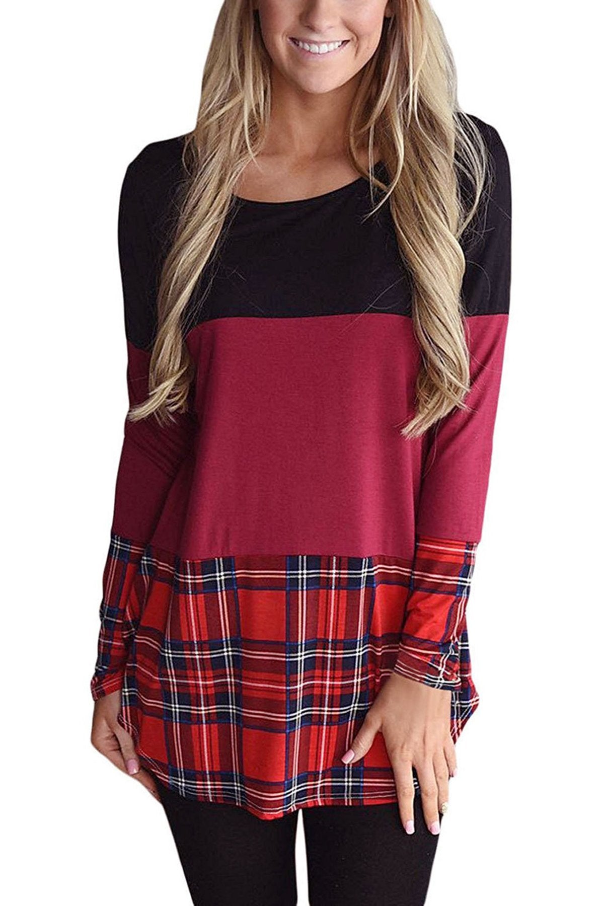 Striped Patchwork Long Sleeves Round Neck T-shirt