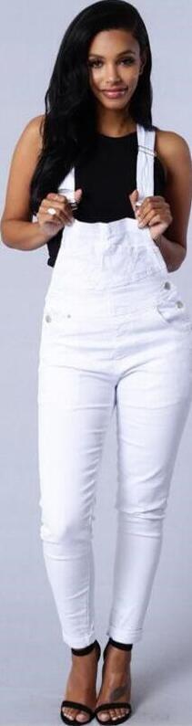 High Waist Pure Color Denim Overall Long Jumpsuit