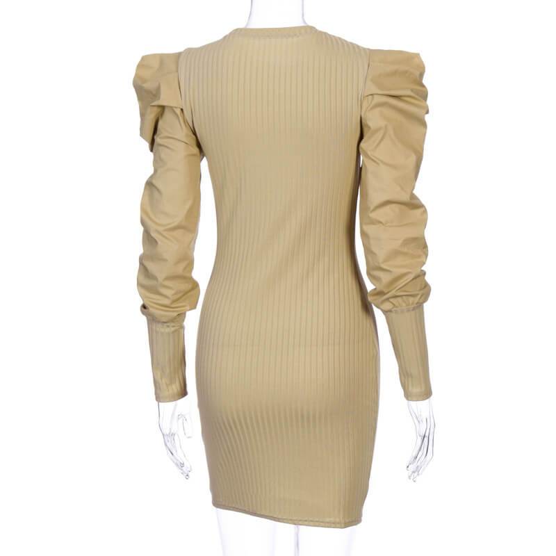Leg Of Mutton Sleeve Ribbed Short Dress