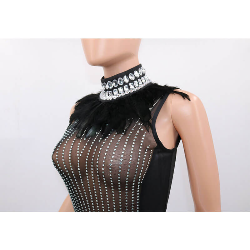 Sequin See Through Fur Knee Length Dress