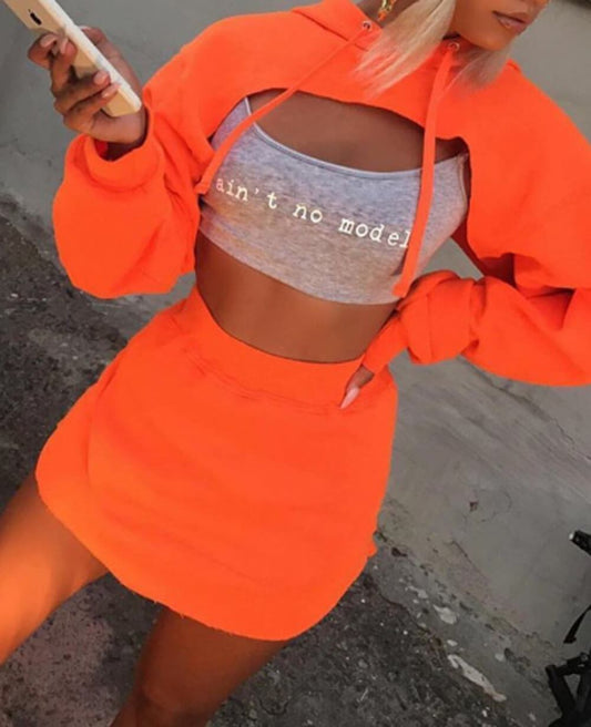 Fashion Long Sleeve Hooded Cutout Two Pieces Set