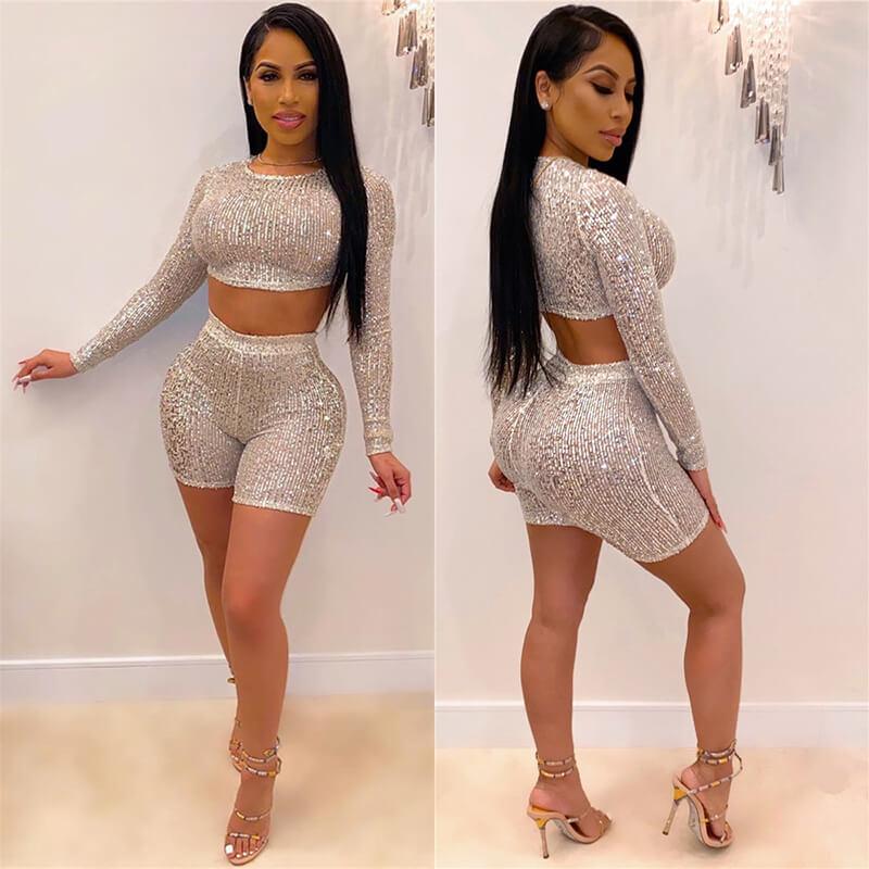 Fashion Bright Crop Top High Waist Shorts Set