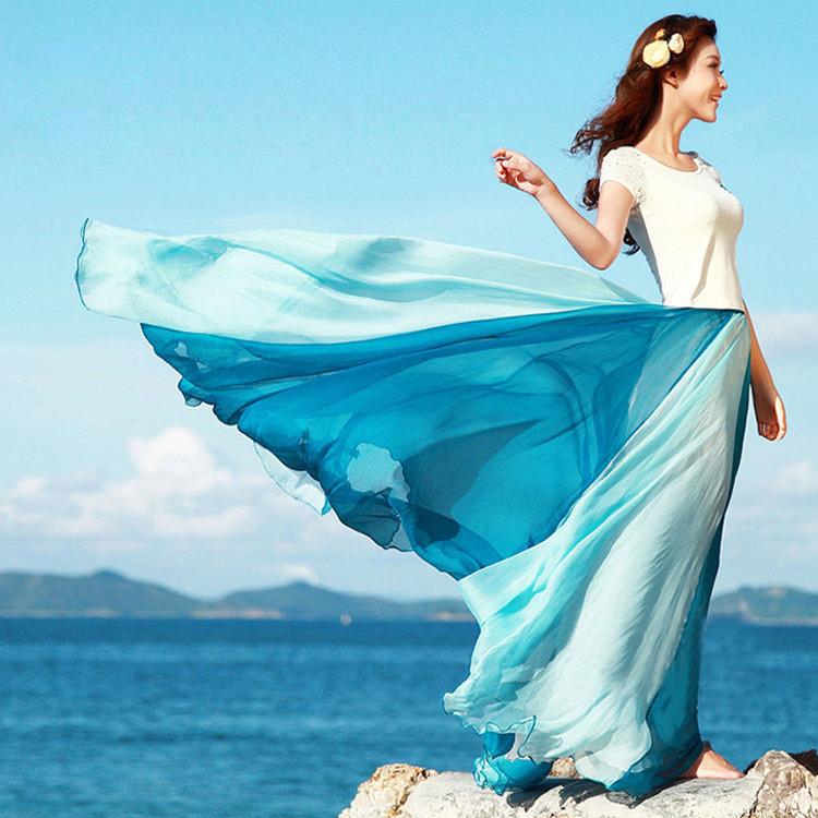 Bohemia Style Multi-way Strapless Chiffon Long Pleated Beach Skirt - MeetYoursFashion - 5