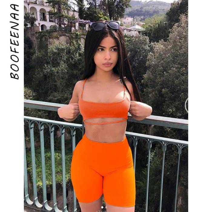 Sexy Short Two Piece Set Crop Tops and Biker Shorts Grey Black Bodycon Matching Sets Summer Clothes