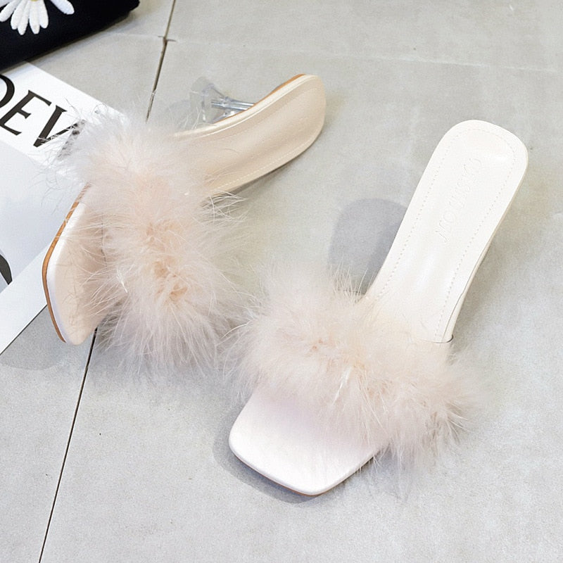 Fur PU Open Toe Slipper Sandals