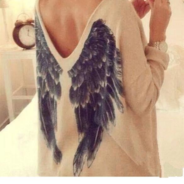 Back Wing Long Sleeve Crewneck Pullover Basic Top Blouse - MeetYoursFashion - 3