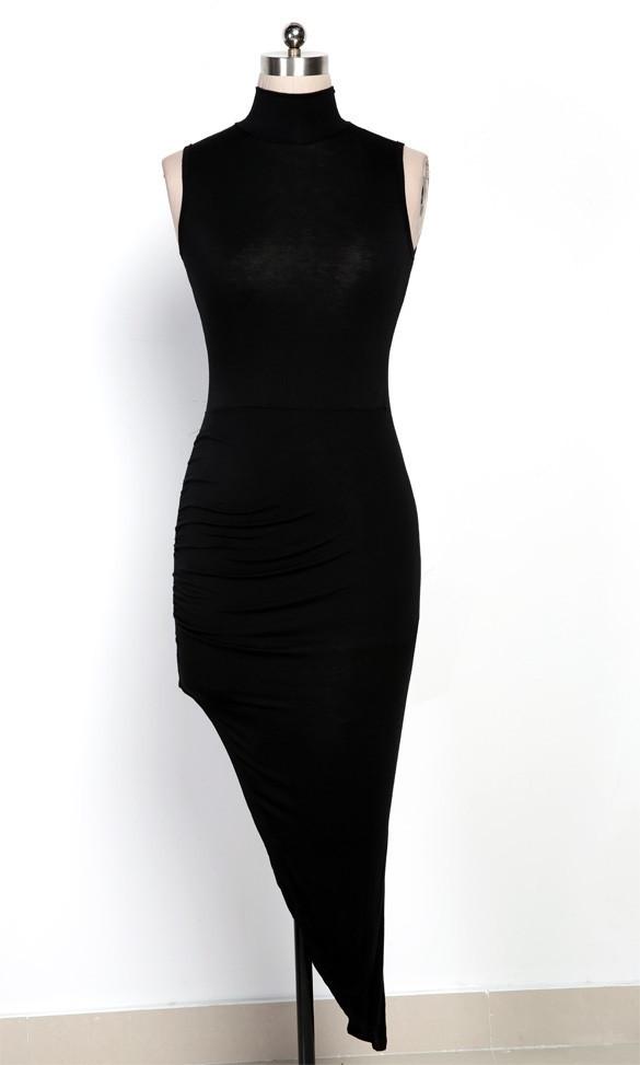 Black Irregular Long Bodycon Club Dress - MeetYoursFashion - 3