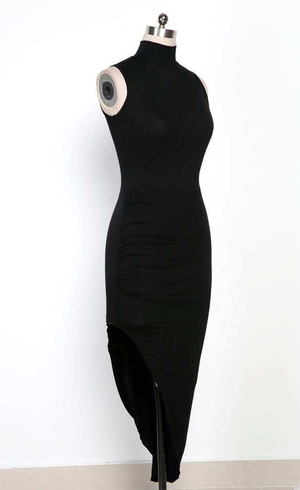 Black Irregular Long Bodycon Club Dress - MeetYoursFashion - 4