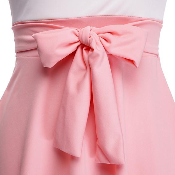 Splicing Color Bodycon Short Dress With Belt Bowknot - MeetYoursFashion - 2