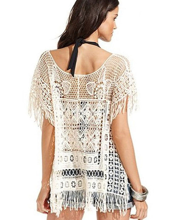 Hollow Out Crochet Knit Loose Tassels Top Blouse - May Your Fashion - 4
