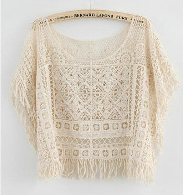 Hollow Out Crochet Knit Loose Tassels Top Blouse - May Your Fashion - 5