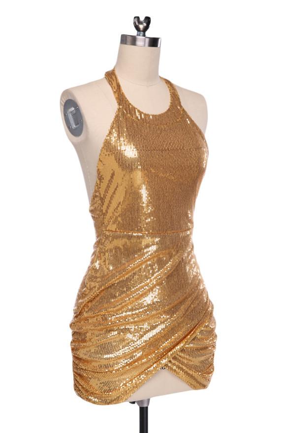 Sequined Backless Halter Bodycon Clubwear Dress - Meet Yours Fashion - 3