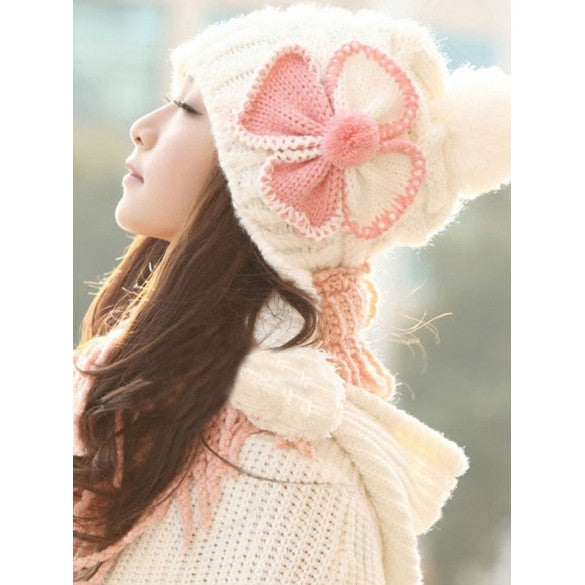 Stylish New Women's Knit Winter Warm Cap Hat Ski Slouch Flower Pattern