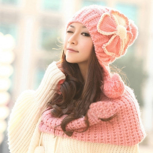 Stylish New Women's Knit Winter Warm Cap Hat Ski Slouch Flower Pattern