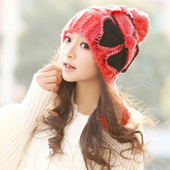 Stylish New Women's Knit Winter Warm Cap Hat Ski Slouch Flower Pattern