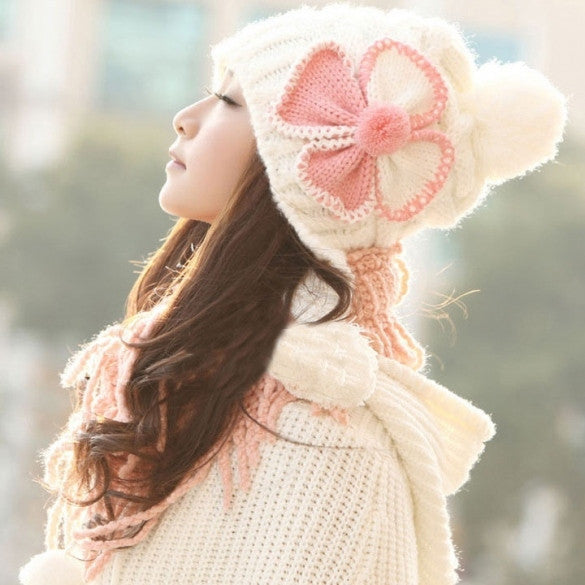 Stylish New Women's Knit Winter Warm Cap Hat Ski Slouch Flower Pattern
