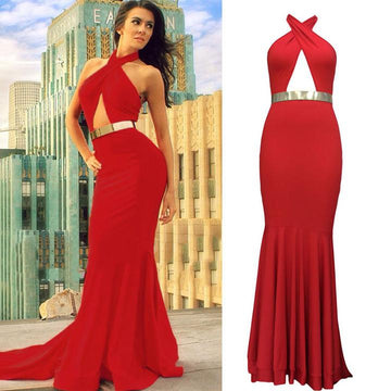 Backless Halter Fishtail Long Evening Dress - MeetYoursFashion - 1