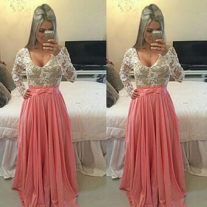 Long Sleeve O-neck Sexy Long Lace Prom Dress - MeetYoursFashion - 3