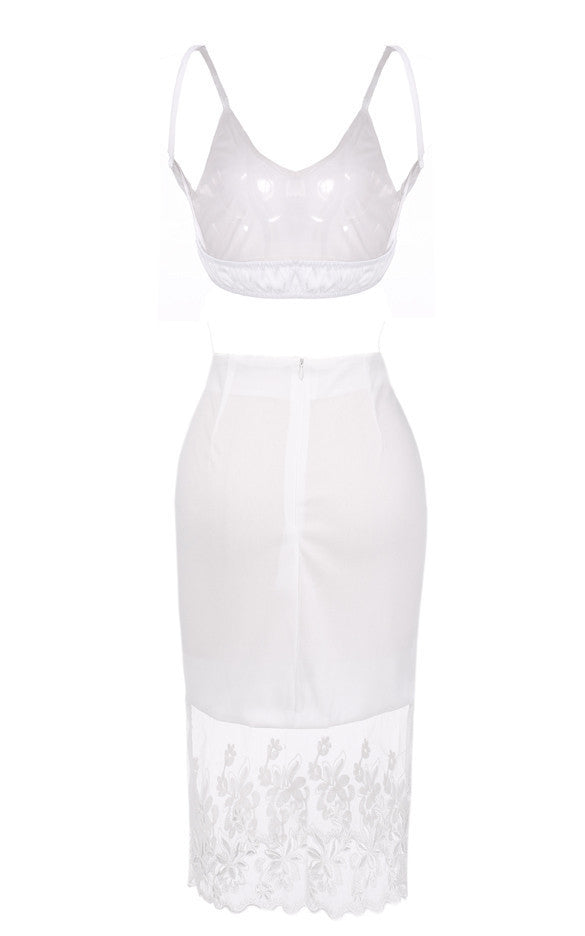 Backless Vest Top Organza Lace Hem Stitching Pencil Skirt Dress Set - May Your Fashion - 5