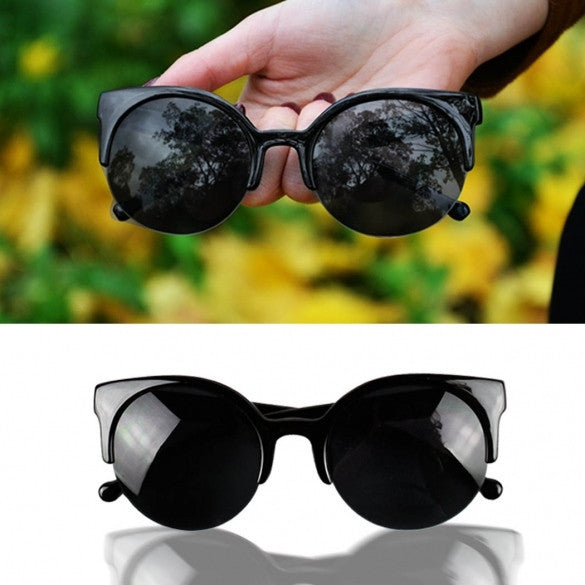 Fashion Unisex Retro Designer Super Round Circle Cat Eye Semi-Rimless Sunglasses Glasses Goggles