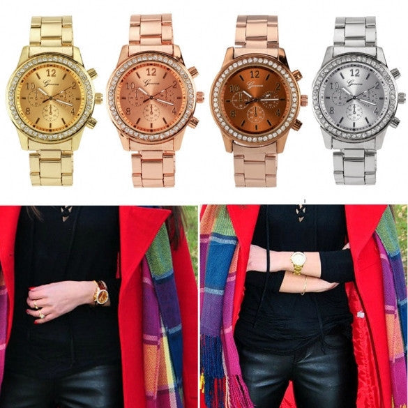 Women Ladies Chronograph Wristwatch Stainless Steel Analog Quartz Wrist Watch 4 Colors - May Your Fashion - 3