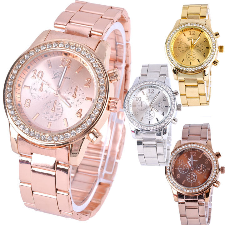 Women Ladies Chronograph Wristwatch Stainless Steel Analog Quartz Wrist Watch 4 Colors - May Your Fashion - 5