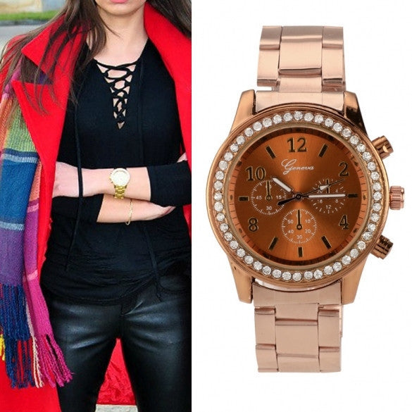 Women Ladies Chronograph Wristwatch Stainless Steel Analog Quartz Wrist Watch 4 Colors - May Your Fashion - 2