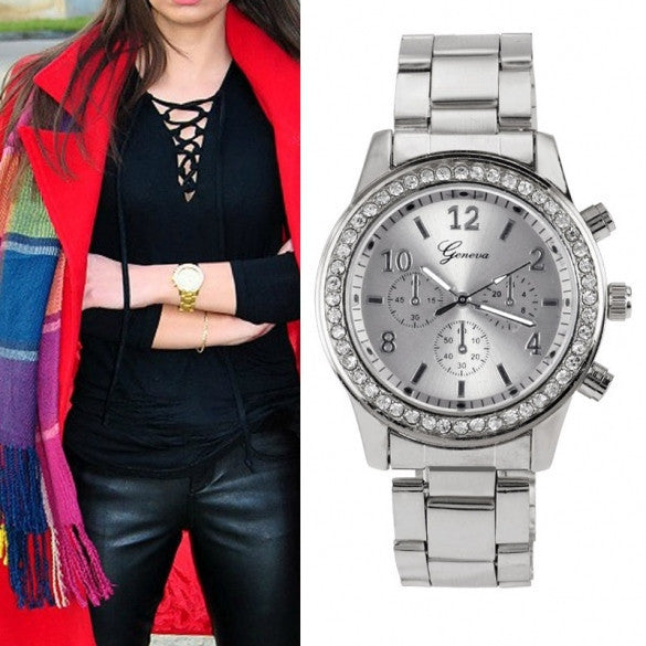 Women Ladies Chronograph Wristwatch Stainless Steel Analog Quartz Wrist Watch 4 Colors - May Your Fashion - 7